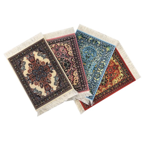 Inusitus Set of 4 Rug Table Coasters | Oriental Design Fabric Carpet Drink Mats with Floral Designs