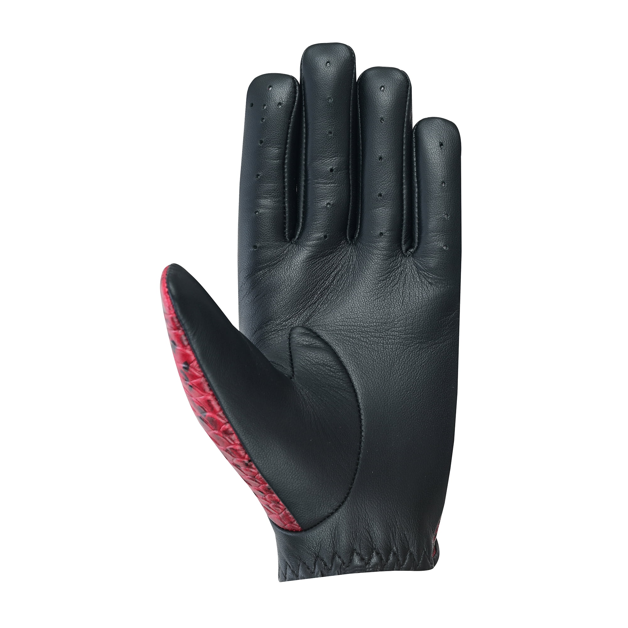 Python Snake Embossed Leather Driving Gloves Car Driving Full Finger Motorcycle Biker Riding Gloves Burgundy-S