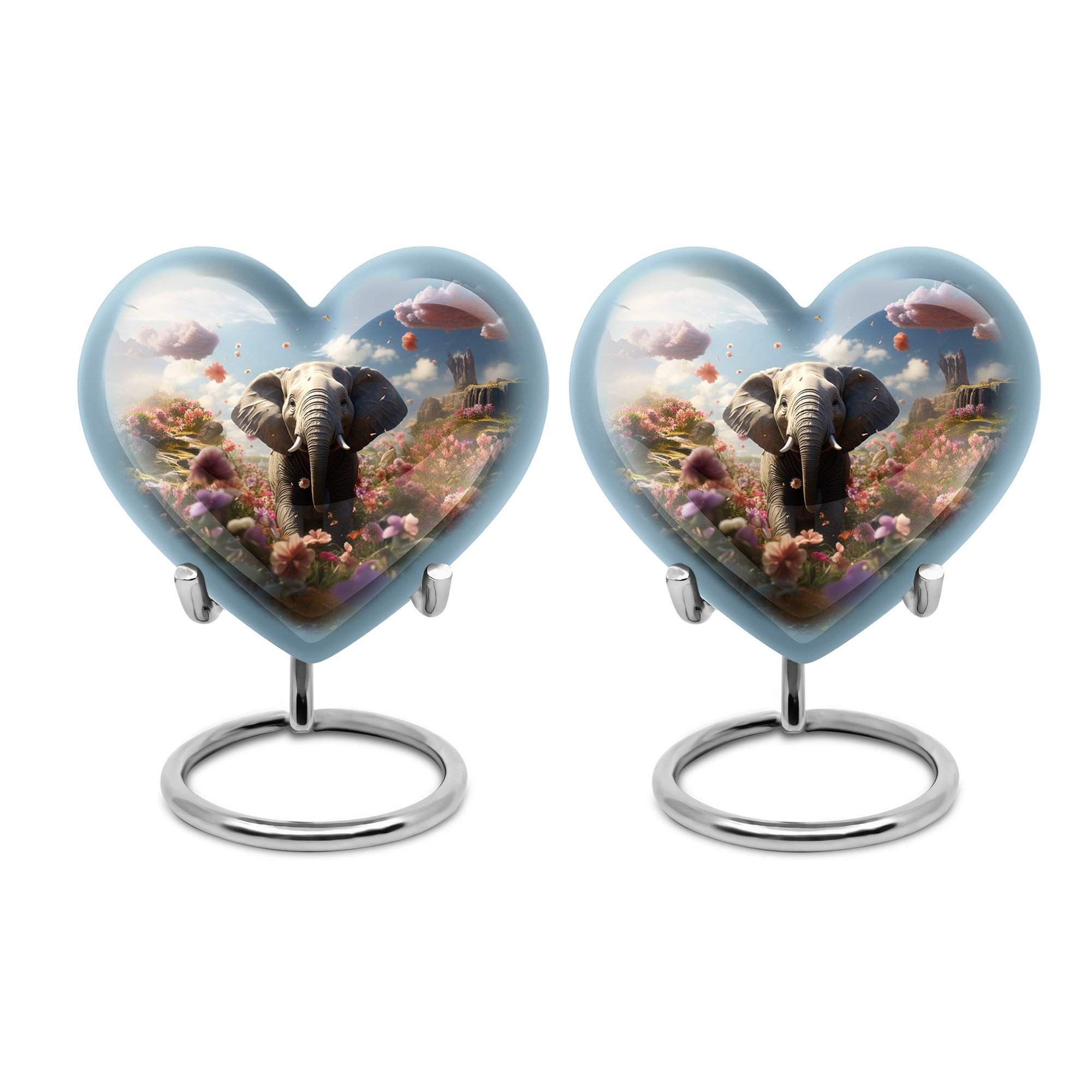 Majestic Elephant Walking Flower Canion Small Urns For Human Ashes Heart Shaped - Funeral Urns For Human Ashes Adult - Cremation Heart Urns For Human Ashes Adult Male (Size -3inch,2PC)