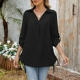 thumbnail image 2 of Hvobtty Chemise à Manches Longues pour Femmes à Col Rabattu, Blouse à Col en V pour Femmes Grande Taille Décontractée Ample à Manches Longues, 2 of 4