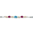 thumbnail image 2 of 925 Silver and 10K Yellow Gold Swiss Blue Topaz and Red Created Ruby and White Lab Grown Diamond Bracelet for Women (2.06 Cttw, Gemstone November Birthstone, Oval, Wheat Chain, 7 inches), 2 of 5