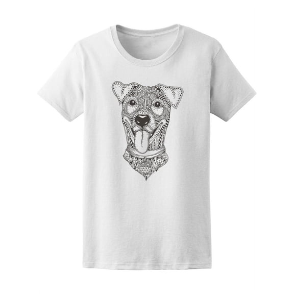 Floral Zen Doodle Happy Cute Dog T-Shirt Women -Image by Shutterstock, Female Medium