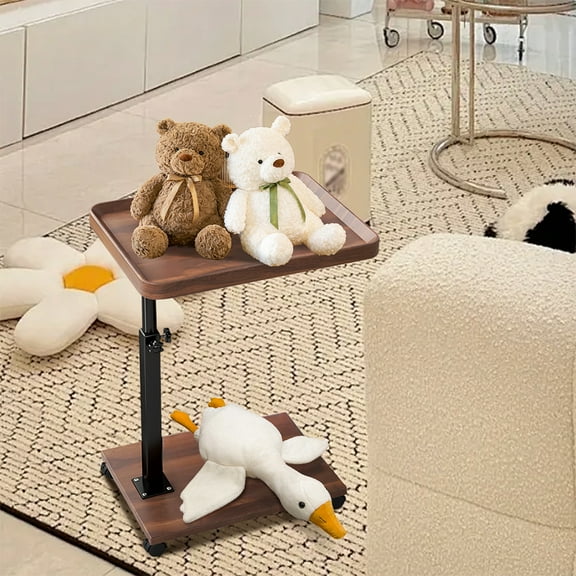 End Table, C Shaped 360° Swivel TV Tray, Rolling Industrial Side Table With Wheels, Adjustable Height TV Tray Table For Living Room Bedroom Home Office