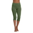 thumbnail image 2 of JGNGSHN Womens Knee Length Capris Leggings Cotton Blend 3/4 Yoga Pant for Women Army Green, 2 of 8