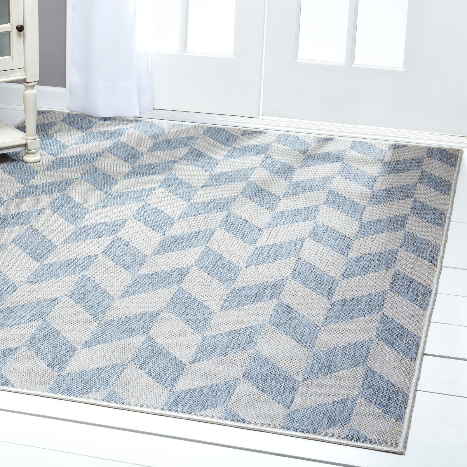 Nicole Miller New York Patio Country Calla Contemporary Herringbone Indoor/Outdoor Area Rug, Blue/Grey, 7'9"x10'2"
