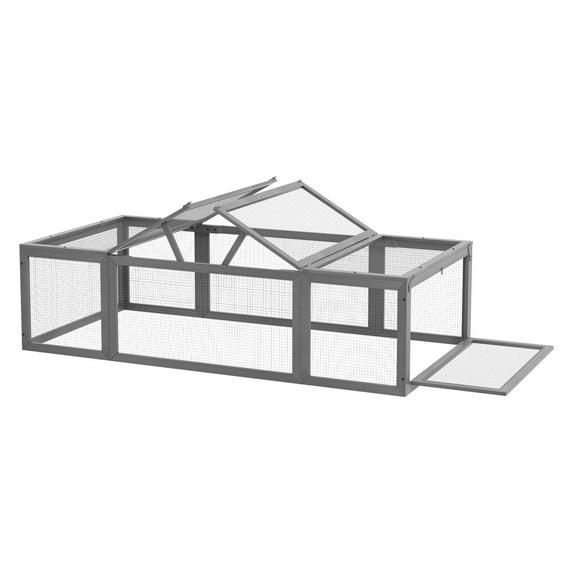 SAZYY Large Wooden Rabbit Hutch with Outdoor Run & Lockable Doors - Gray Small Animal Cage for Rabbits, Guinea Pigs