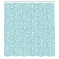 thumbnail image 3 of Abstract Shower Curtain, Sea Inspired Wave Pattern with Curly Overlapping Lines Spiral Figures Design, Fabric Bathroom Set with Hooks, 69W X 75L Inches Long, Pale Blue White, by Ambesonne, 3 of 3