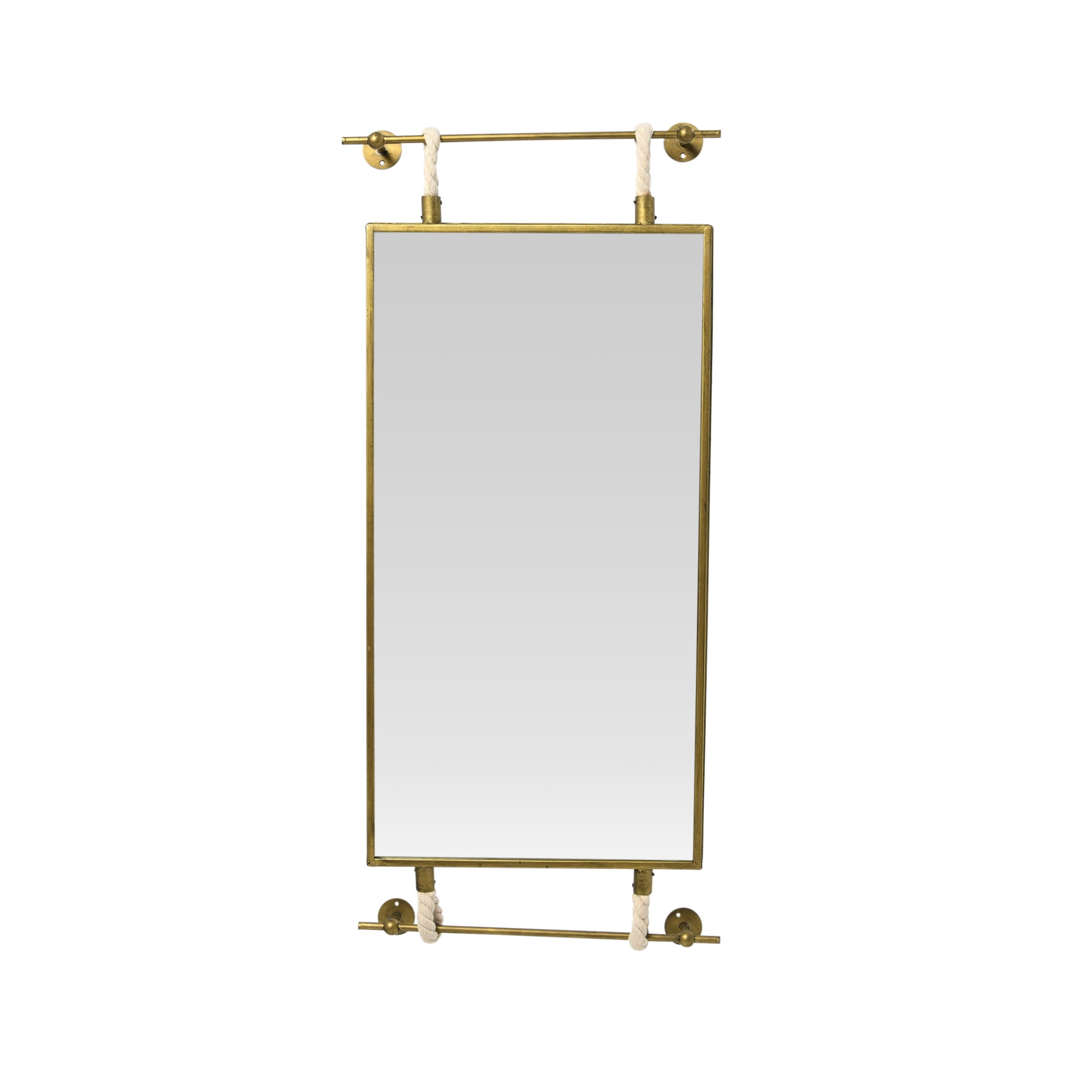 Creative Co-Op Rectangle Metal Framed Wall Mirror with Rope Accents and Metal Brackets, Gold