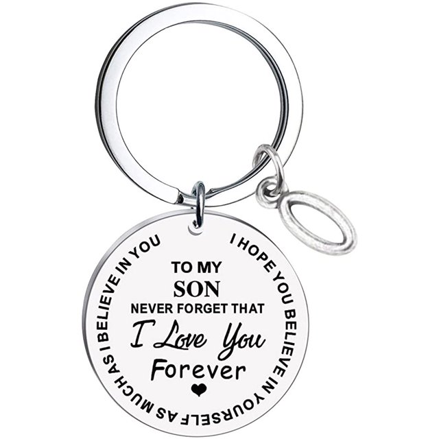 TIMIFIS Key Chain To My Son Message Keychain Stainless Steel Initial Last Name 26 Letter Family Inspirational Keychain Gift Valentine'S Day Gift