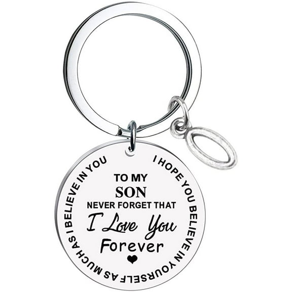 Weloille To My Son Message Keychain Stainless Steel Initial Last Name 26 Letter Family Inspirational Keychain Gift