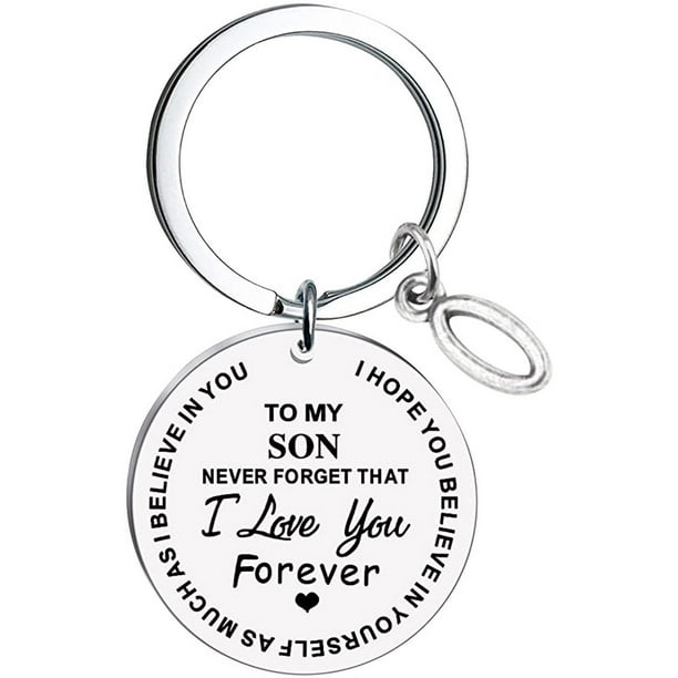 Fiudx Joyas Llavero Con Mensaje A Mi Hijo, Acero Inoxidable, Inicial, Apellido, 26 Letras, Llavero Inspirador Familiar, Regalo