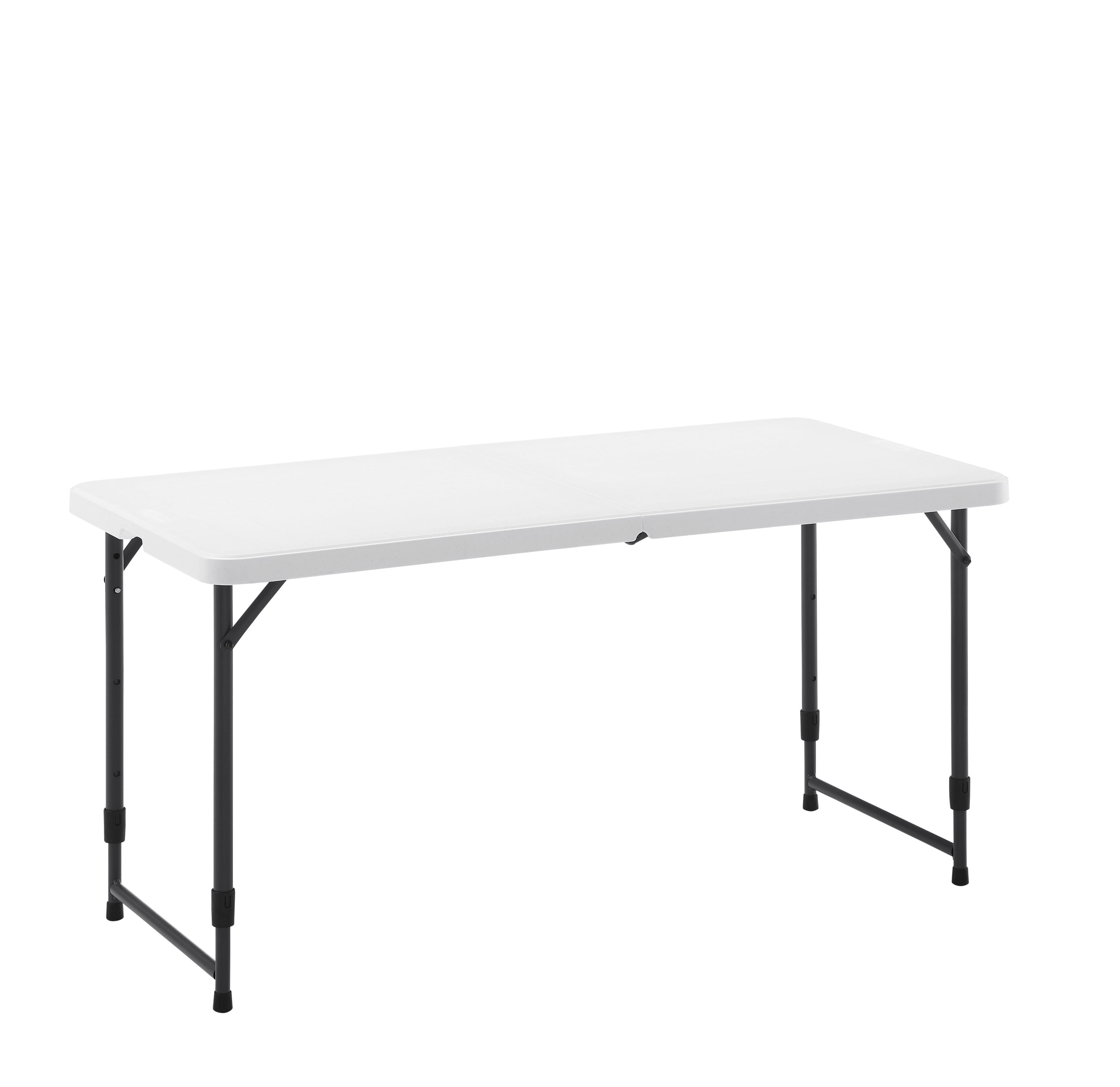 Mainstays 4 Foot Adjustable Height Folding Plastic Table, White, 3-Pack