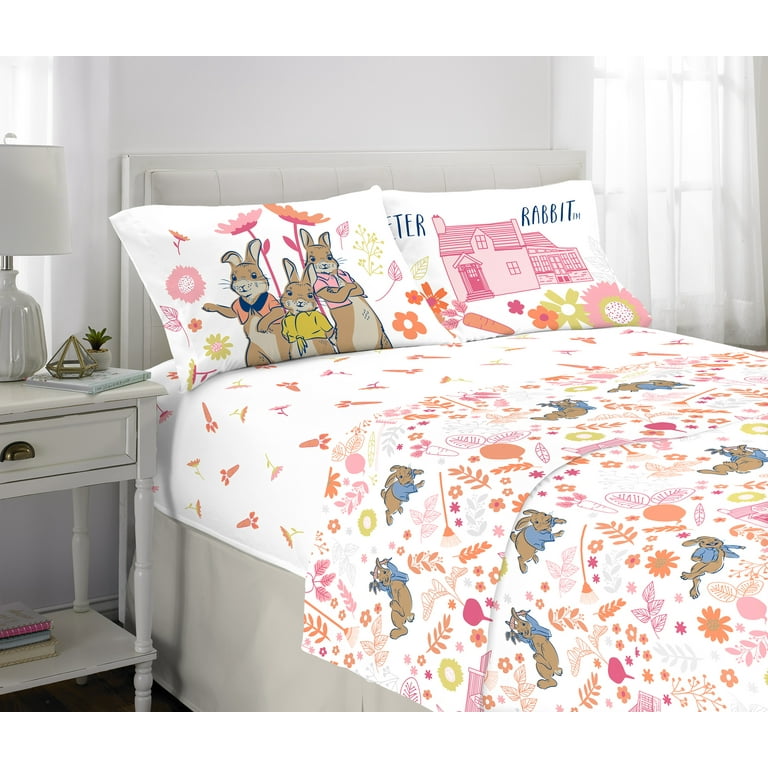 Peter Rabbit Kids Full Sheet Set Pink White and Orange Walmart