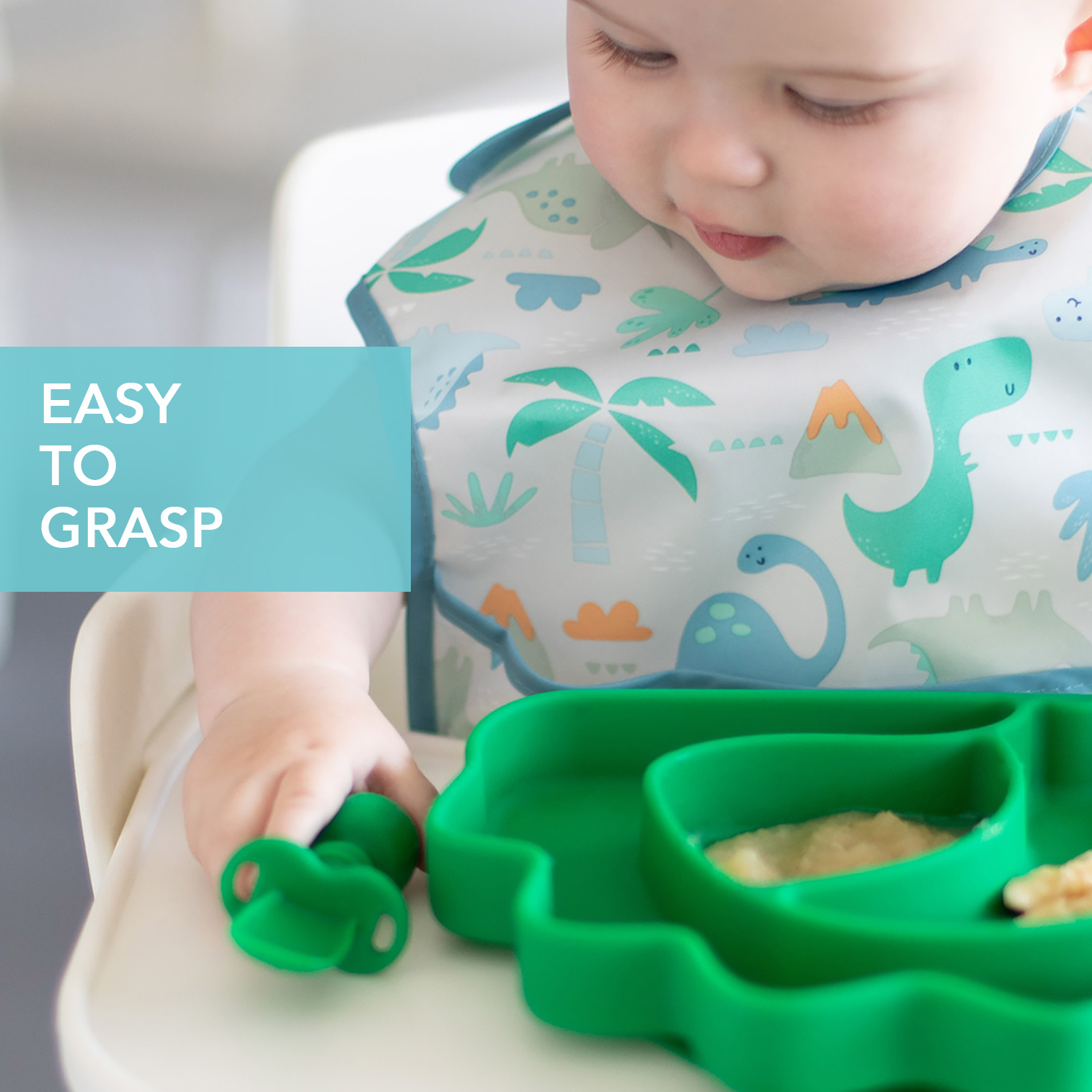 Bumkins Baby Feeding Chewtensils, Training Fork and Spoon Set, Utensils Ages 6 Mos+ (Jade)