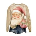 thumbnail image 4 of Lopecy-Sta Women's Christmas Santa Graphic Crew Neck Sweatshirt, Loose Long Sleeve Japanese Sweatshirt Top, Festive Holiday Casual Pullover for Women Khaki XL, 4 of 4