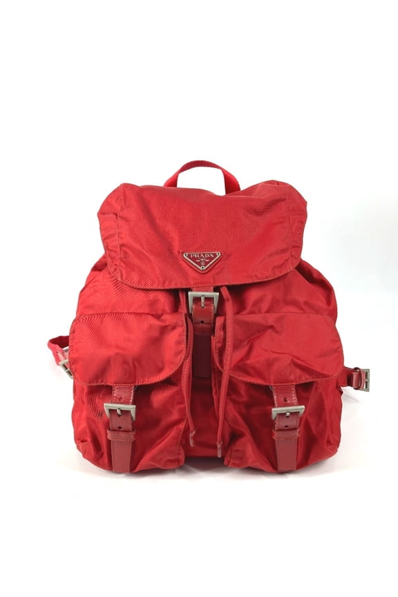 Pre-Owned PRADA B2811 Triangle Logo Backpack (Nylon, Red) for Men and Women