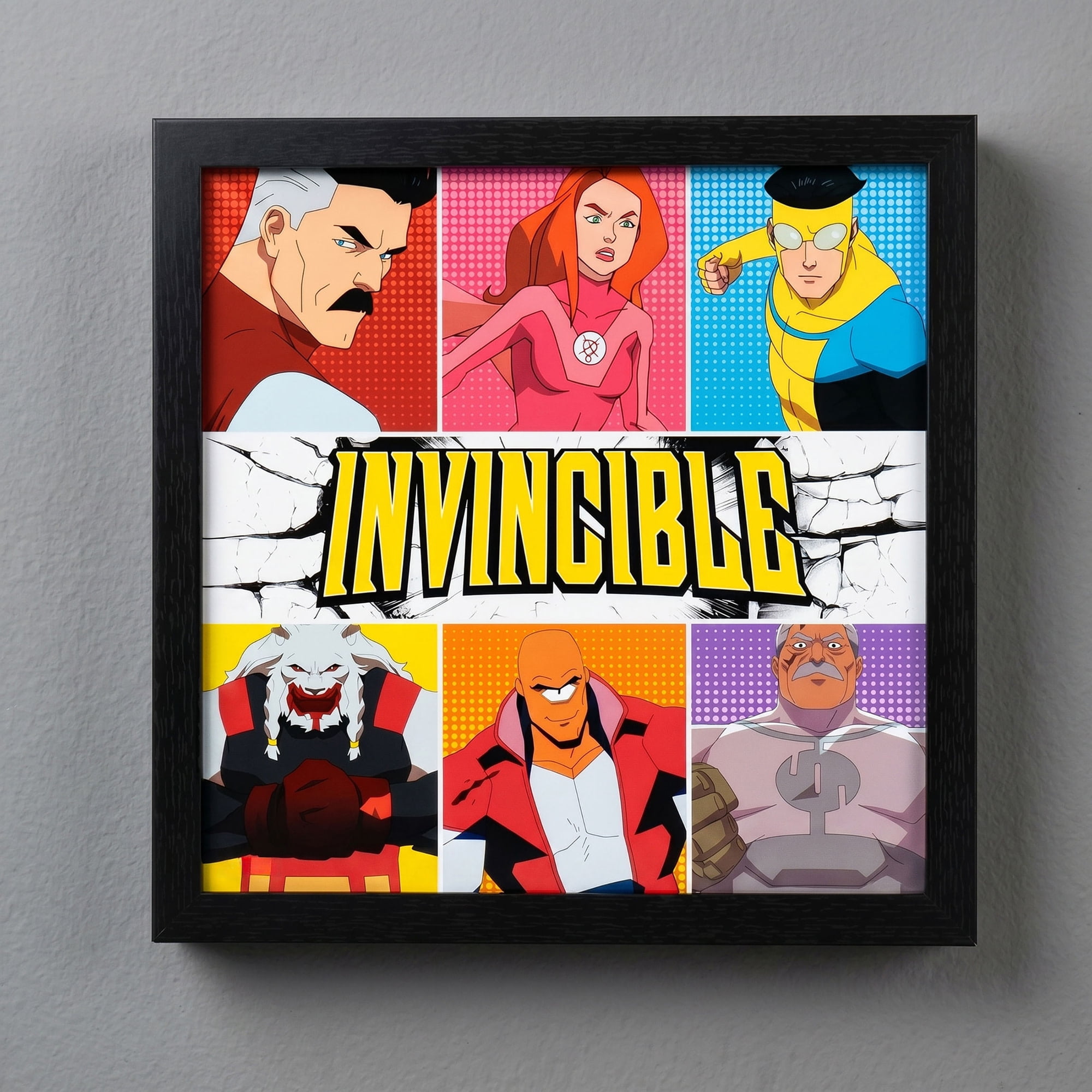 Pyramid : Invincible Character Lineup - 12x12 Framed Gel Coated Print - Animated Series Artwork, Licensed Skybound Wall Decor, Collectible