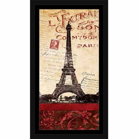 Paris Vintage Eiffel Tower Paris Vintage Handwriting Traditional Travel Painting Red & Tan, Framed Canvas Art by Pied Piper Creative ()