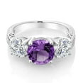 thumbnail image 2 of Gem Stone King 925 Sterling Silver Purple Amethyst and Lab Grown Diamond Engagement Ring for Women | 3.18 Cttw | Round 8MM | Gemstone February Birthstone | Size 8, 2 of 4