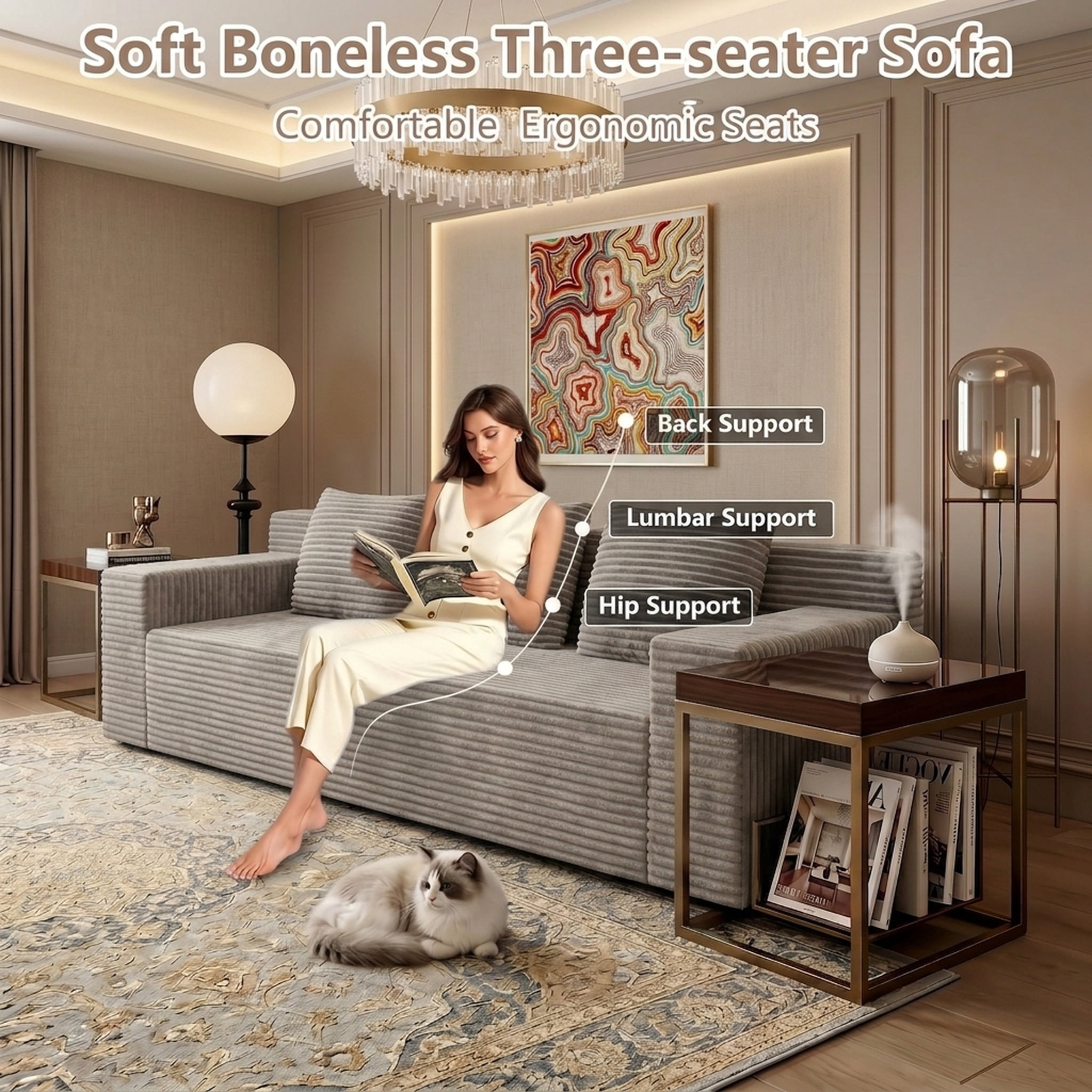 71" Modern Corduroy Loveseat Sofa with Square Armrests and Memory Foam for Living Room and Bedroom, Camel
