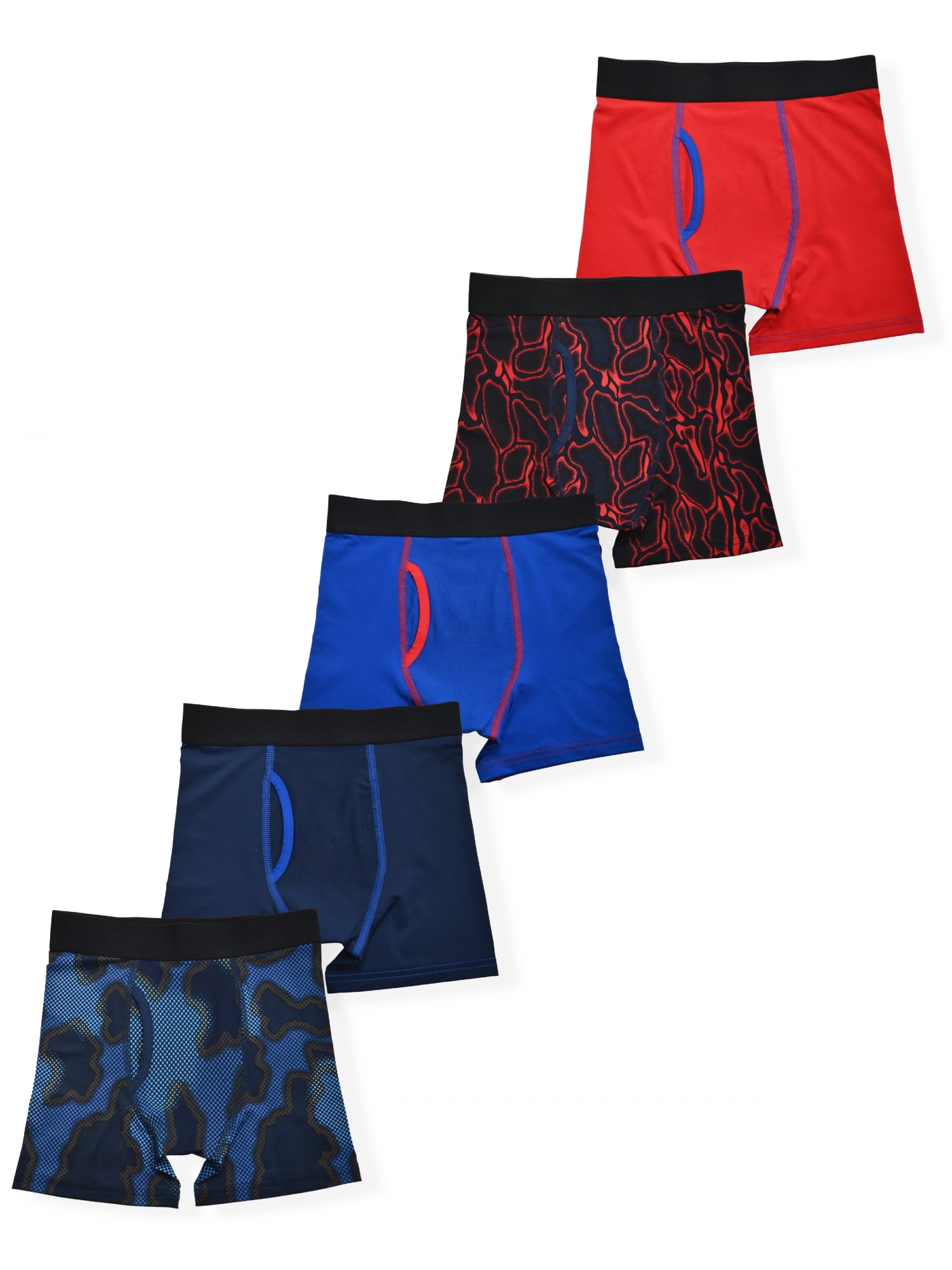 Large 14-16 Hanes Red Label Boys' 5-Pack Red Blue & Grey Tagless Boxer Briefs 