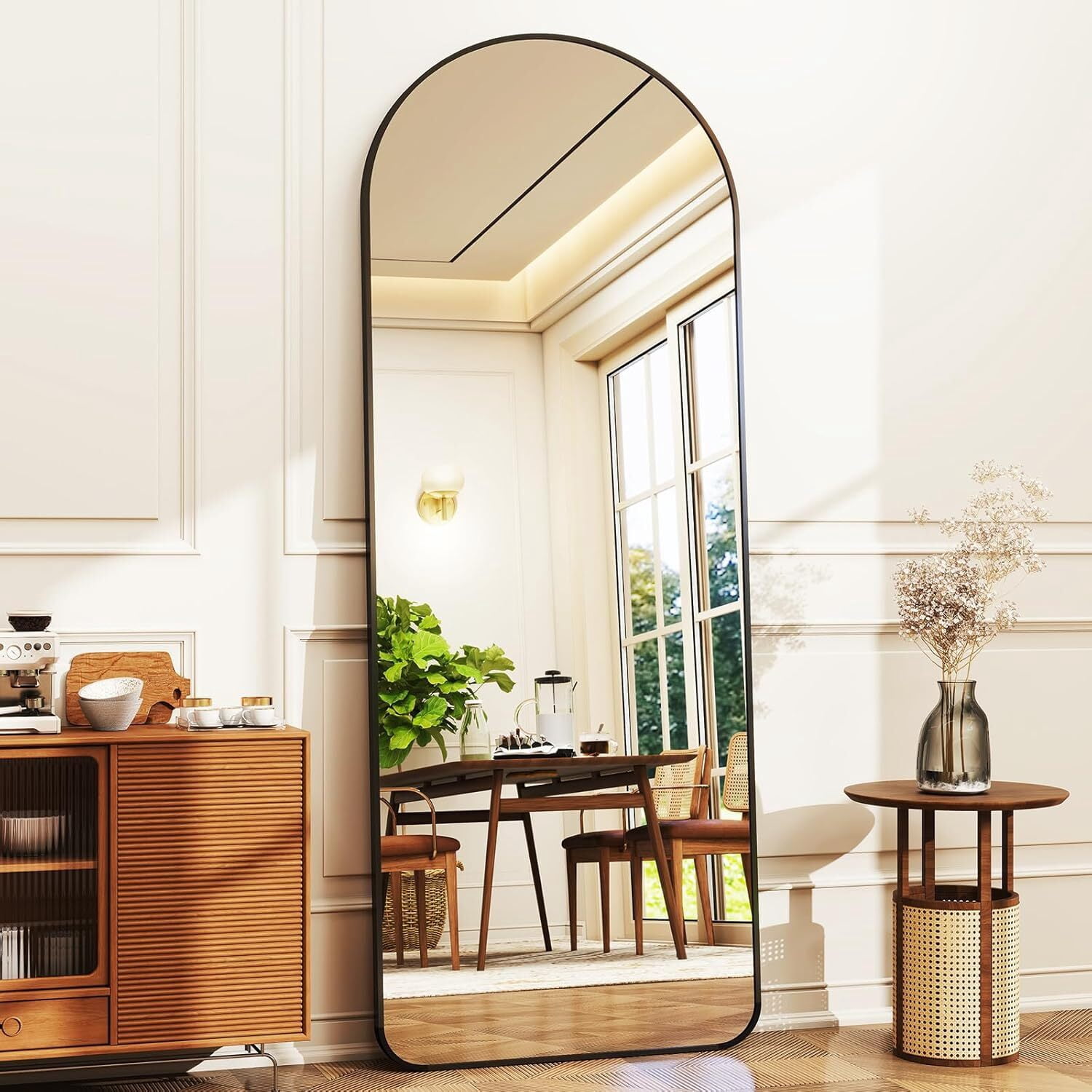 Anyrose 64.3"x21.1" Arched Full Length Mirror With Stand Wall-Mounted, Black