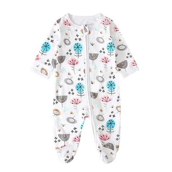 Honeeladyy Toddler Baby Boys Girls Long Sleeve Print Zipper Romper jumpsuit White