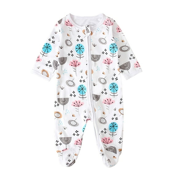Honeeladyy Toddler Baby Boys Girls Long Sleeve Print Zipper Romper jumpsuit White