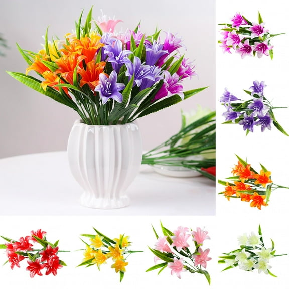 Limei Artificial Lily 13" Fake Lily Artificial Flower Wedding Party Decor Bouquet Home Hotel Office Garden Craft Art Decor White