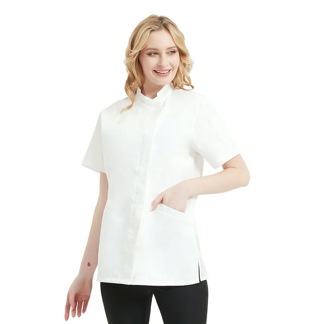 TOPTIE Women's Chef Coat With Pockets Short Sleeve Chef Jacket