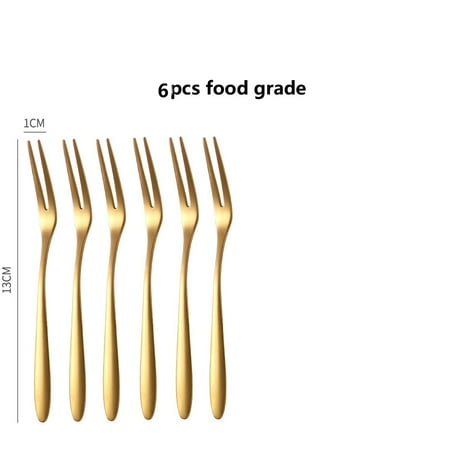 

Homeex Creative Two Tooth Stainless Steel Fruit Fork Gold 6PCS