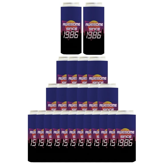 40th Birthday Decorations For Men Awesome Since 1986 24-Pack Ultra Slim Can Drink Thermocoolers Party Pack