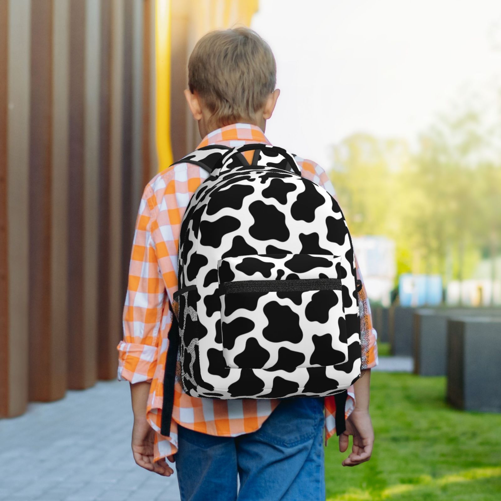 Rateoe Cow Print Black White Pattern Durable Student Backpack Laptop Bag- Ergonomic Design, Waterproof Twill Fabric - Ideal for School, Travel, and Outdoor Activities