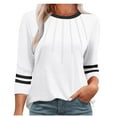 thumbnail image 2 of Tops for Women under $5 3/4 Sleeve Color Block Round Neck Solid Color Casual Top White L, 2 of 5