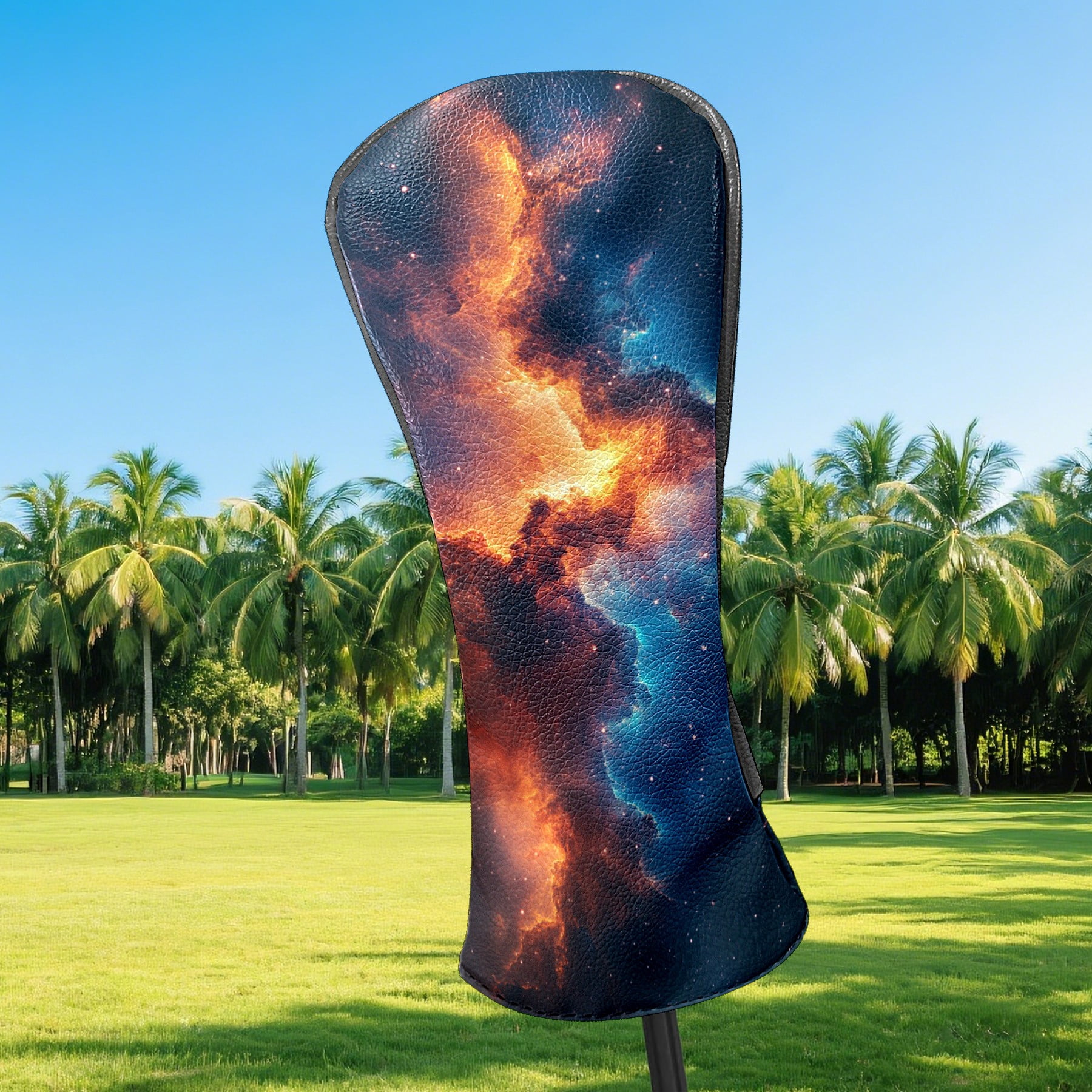 Golf Club Covers PU Leather Waterproof Head Covers for Fairway Woods Hybrids Blue And Orange Aurora