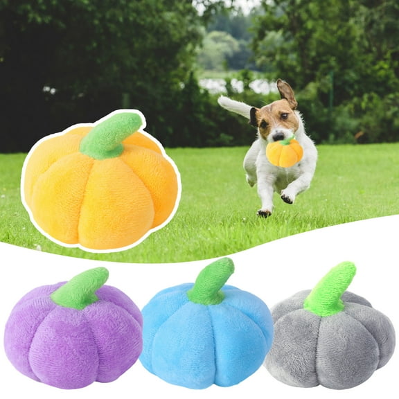 opvise Puppy Squeaky Toy Pet Pumpkin Shape Plush Chew Toys Dog Interactive Reduces Boredom Squeaky Toy for Small Doggy Random Color