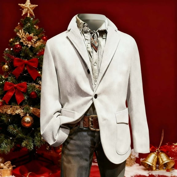 Mifsaly Christmas Blazer Men Lapel Corduroy Sport Coats Ribbed Soild Color Xmas Suit Jackets Fashion Work Wedding Coat With Pockets Dinner Cocktail Party Winter Thick Warm Outerwear