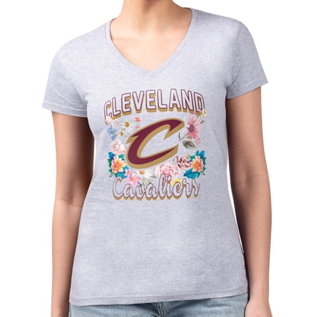 Women s G-III 4Her by Carl Banks Heather Gray Cleveland Cavaliers Super-Slim Fit Lightweight Flowers Team Logo Graphic