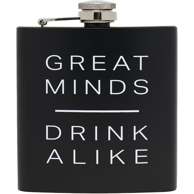 Funky Junque Stainless Steel Flask - Great Minds Drink Alike (Black)
