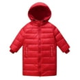 thumbnail image 3 of Efsteb Girls Winter Coats with Hooded Long Puffer Jackets for Boys Long Sleeve Thicken Quilted Padded Coat Outerwear (Red,7-8 Years), 3 of 8