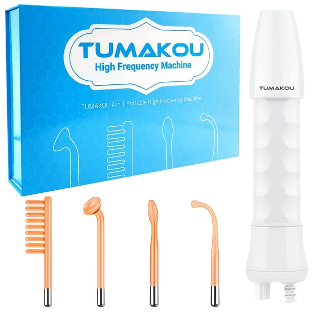 Máquina facial de alta frecuencia - TUMAKOU Máquina portátil de varita para la piel facial de alta frecuencia con 4 tubos diferentes