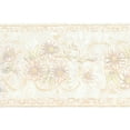thumbnail image 1 of Dundee Deco Prepasted Wallpaper Border - Floral Pearl, Beige, Green Flowers, Scrolls, 15 ft x 5.25 in, 1 of 5