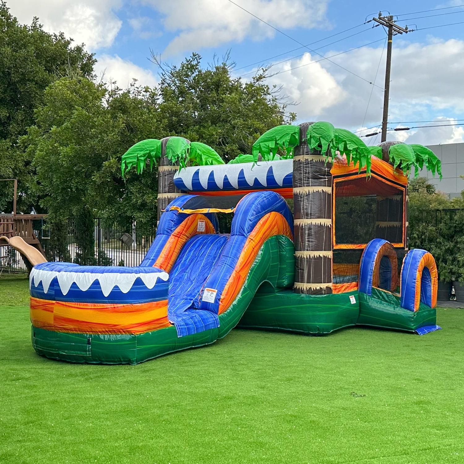XJUMP Tropical Ocean Outdoor Commercial Grade Inflatable Bounce House Water Slide with Pool for Kids and Adults with Blower