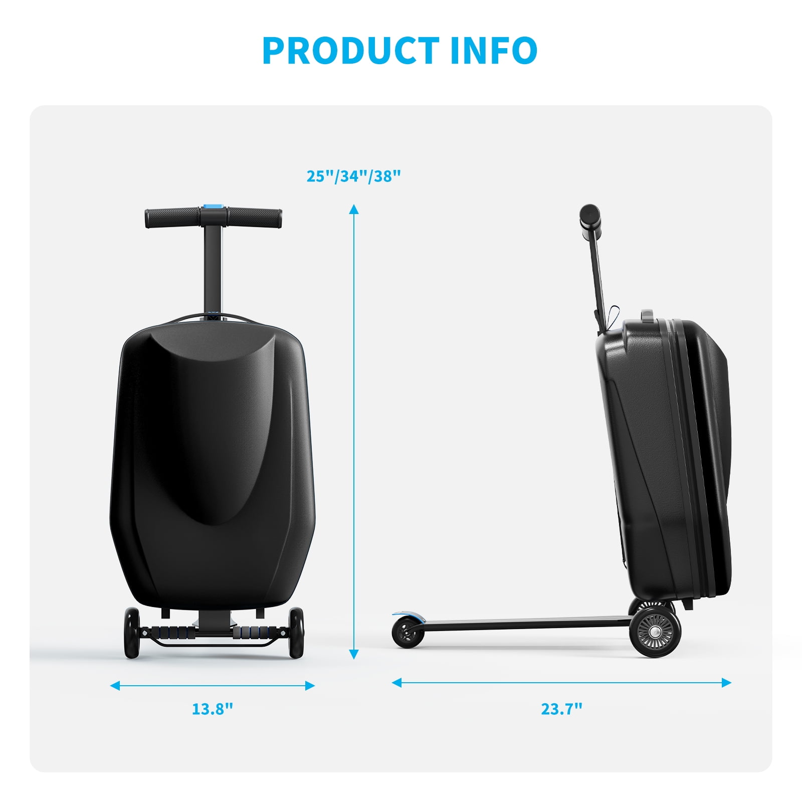 TABU Scooter Luggage for Kids & Adults, Carry on Luggage with Wheels for Kids Ages 6-15,Black