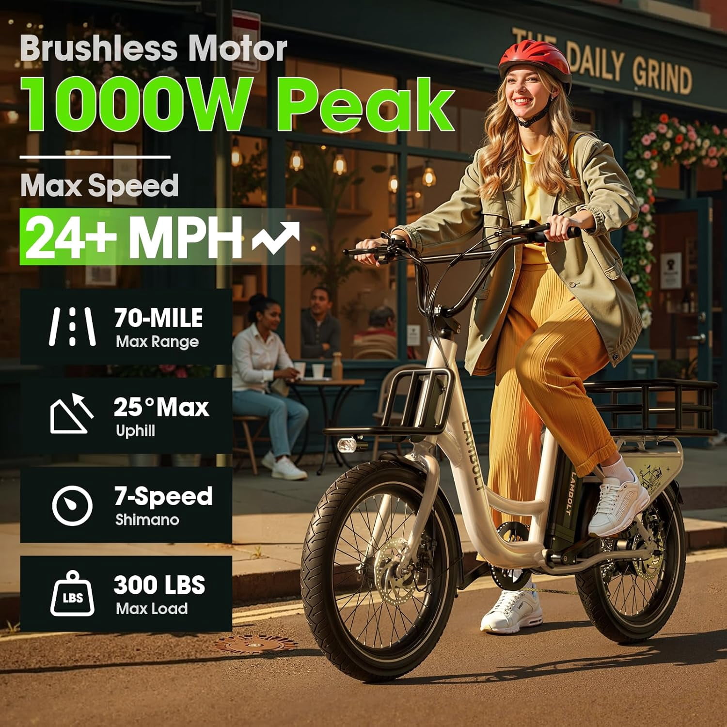 Electric Bike for Adults 1000W Peak Motor Ebike with 48V15Ah Removable Battery 20" x 3.0 Fat Tire Step-Thru 7-Speed Commuter Electric Bicycle Up to 24 MPH 70 Miles Range UL 2849 Certified