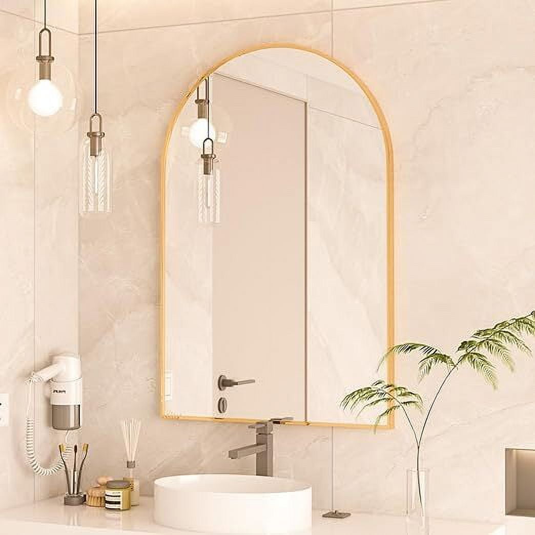 Anyrose 30" x 20" Gold Arched Bathroom Vanity Wall Mirror