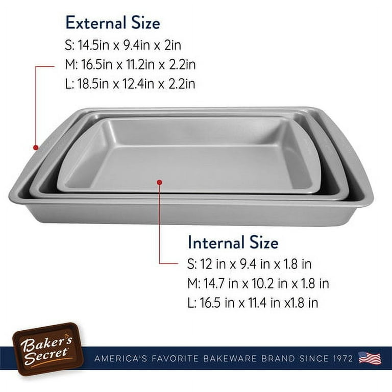 Baker's Secret 3 Pcs Cookie Sheet Set Non-Stick Bakeware Heavy Commercial  Grade