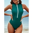 thumbnail image 4 of Zipper One Piece Swimsuit for Womens Racerback Modest Swimming Suit High Neck Monkini Swimwear, 4 of 6