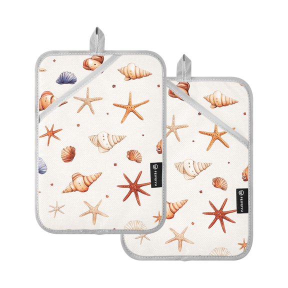 Beach Seashell Oven Mitts Pot Holders 2 pcs Heat Resistant for Kitchen Baking Grilling