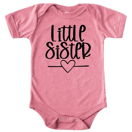 

Olive Loves Apple Little Sister Heart Bodysuit for Baby Girls Sister Sibling Outfits Black on Mauve Bodysuit Newborn